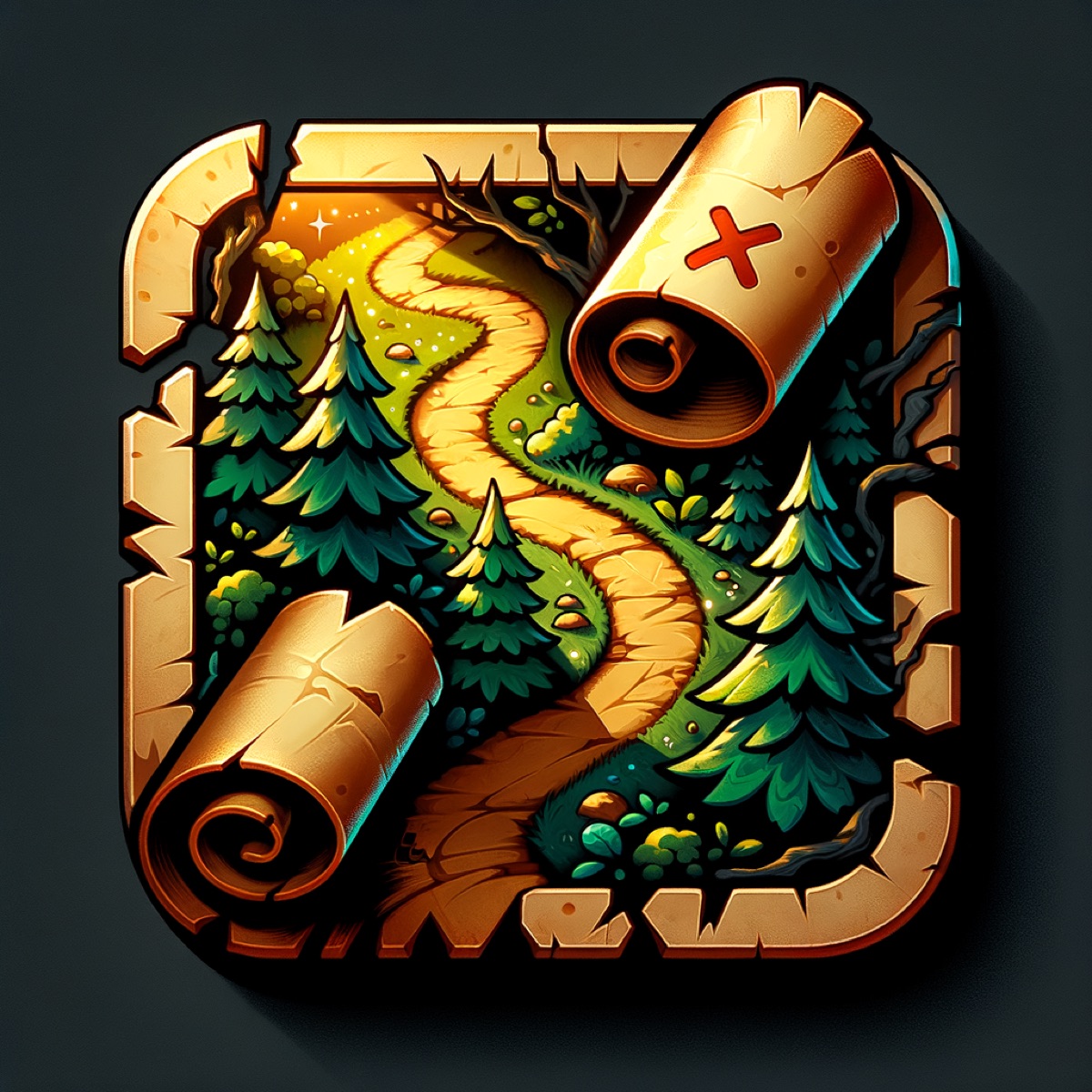 A treasure map fragment marking the path of the WordQuest adventure